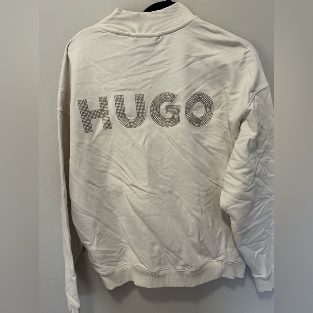$158 HUGO By Hugo Boss Men’s Drochomber Bomber Jacket White Oversized Zip Small‎ - Picture 4 of 7